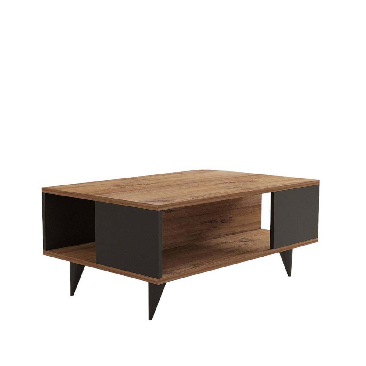 Norda Design Moderni kaksitasoinen sohvapöytä, pähkinänruskea ja musta, 90 x 60 x 39,5 cm | 100 % melamiinipäällystetty, 18 mm paksu | Tyylikäs ja toimiva säilytysratkaisu