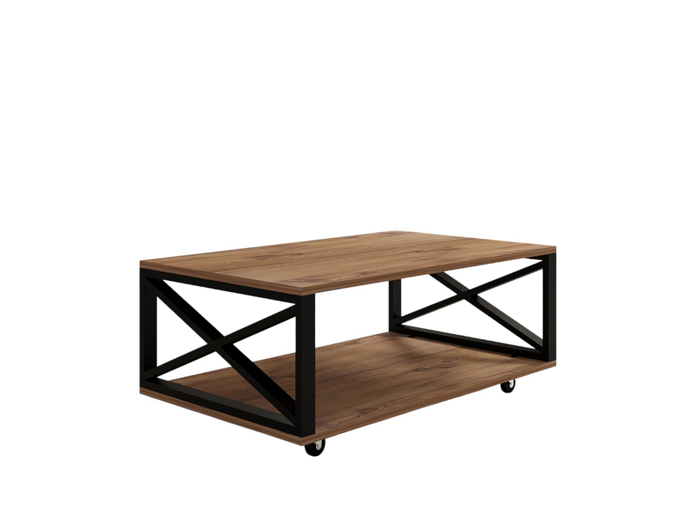 Norda Design teollistyylinen kaksitasoinen sohvapöytä pyörällisillä jaloilla, Atlantin mänty, 98 x 60 x 33,6 cm | 100 % melamiinipinnoitettu