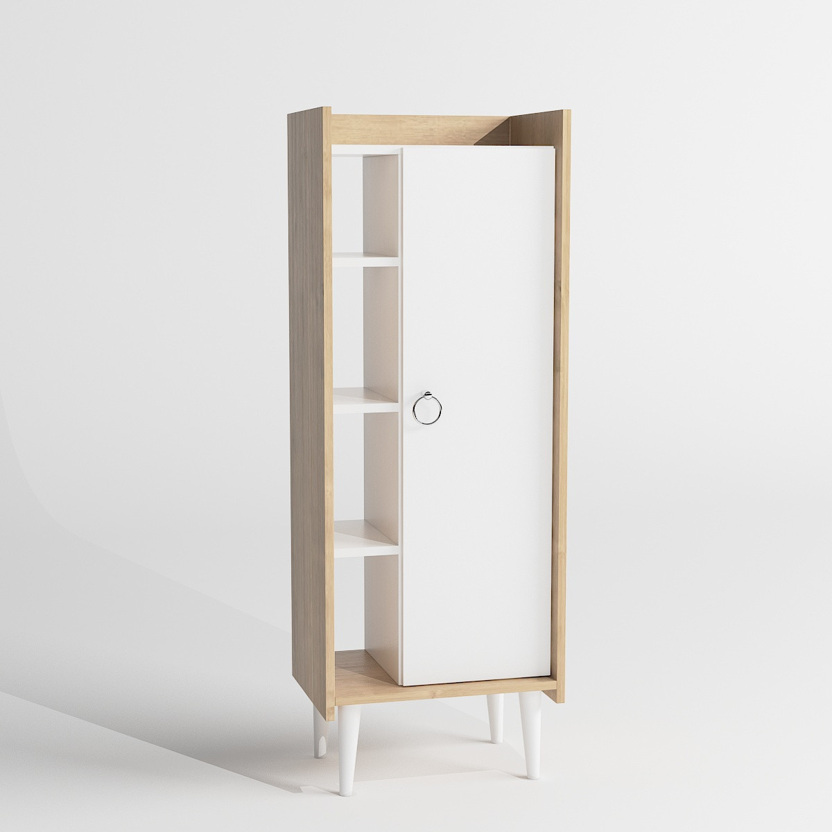 Norda Design Moderni monikäyttökaappi, tammi & valkoinen, 50x140x30 cm | 100 % melamiinipinnoitettu, 18 mm paksu | seinään kiinnitettävä