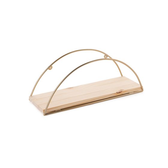 Norda Design Täyspuinen seinähylly, 41 x 17 x 16 cm, kulta ja ruskea | metalliset kiinnikkeet, kantavuus 3 kg | moderni muotoilu