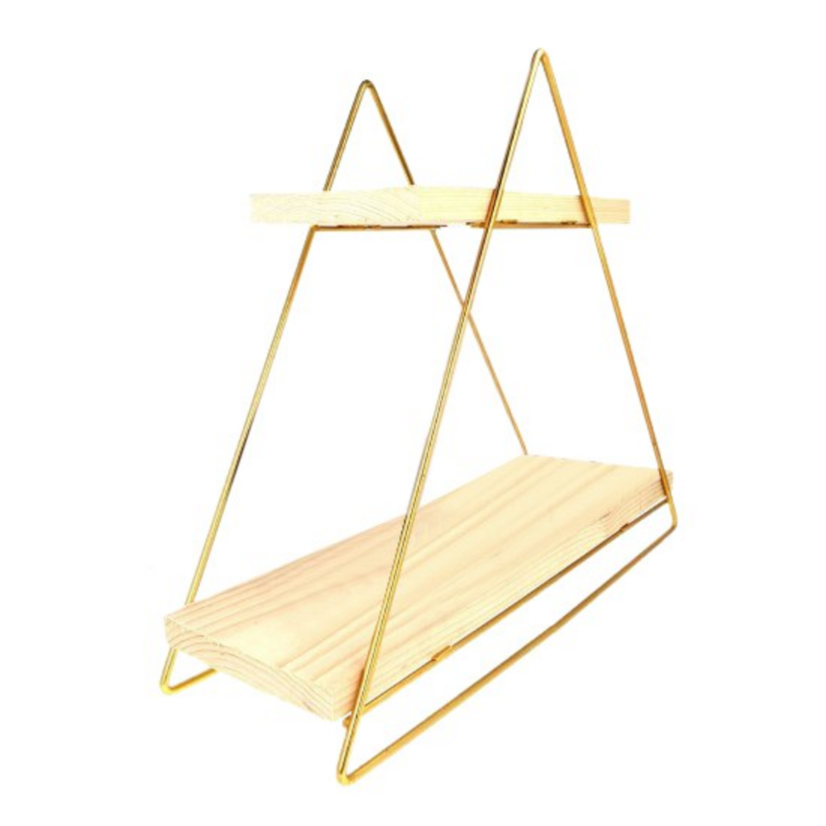 Norda Design massiivipuinen seinähylly metallikannattimilla, 38 x 16 x 42 cm, kultainen ja ruskea | 5 kg kantavuus, moderni muotoilu
