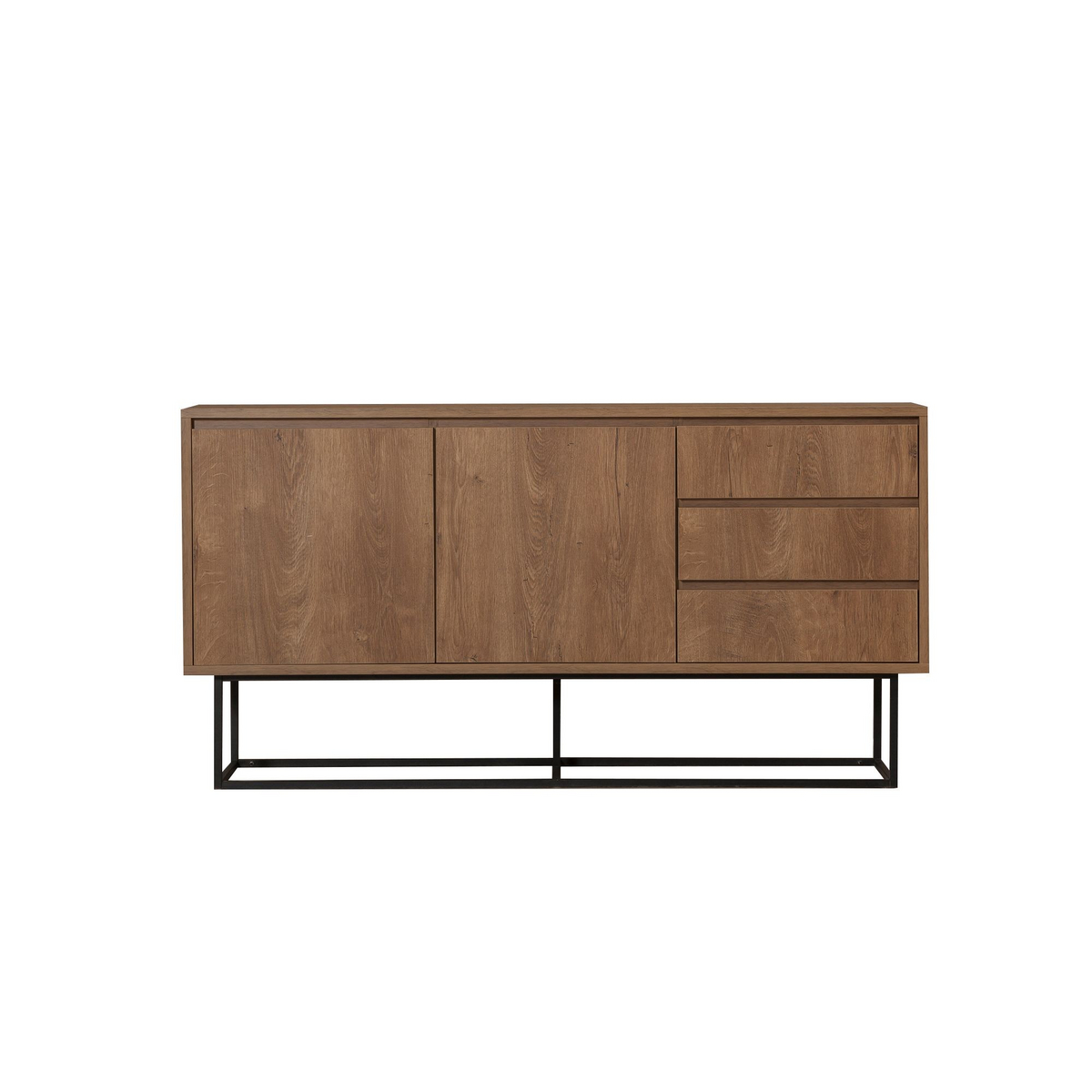 Norda Design Moderni konsolipöytä, 3 laatikkoa ja hyllyt, pähkinä & musta, 140 cm | 100 % melamiini, metallijalat