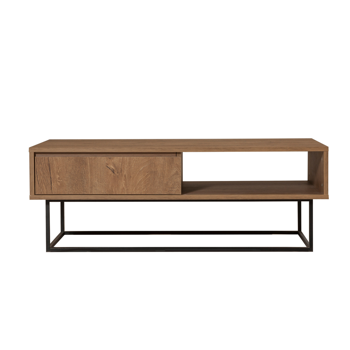 Norda Design Moderni 2-tasoinen sohvapöytä, pähkinä & musta, 120 x 43 x 60 cm | 100 % melamiinipinnoitettu, metallirunko | Tyylikäs ja toimiva säilytystila