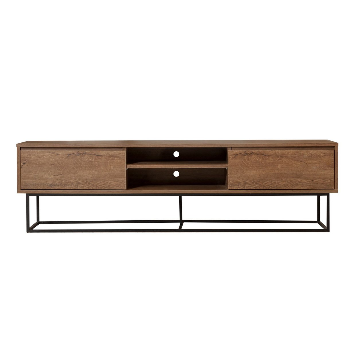 Norda Design Moderni TV-taso metallirungolla, pähkinä & musta, 180 x 50 x 40 cm | 100 % melamiini, seinäkiinnitteinen, tyylikäs muotoilu
