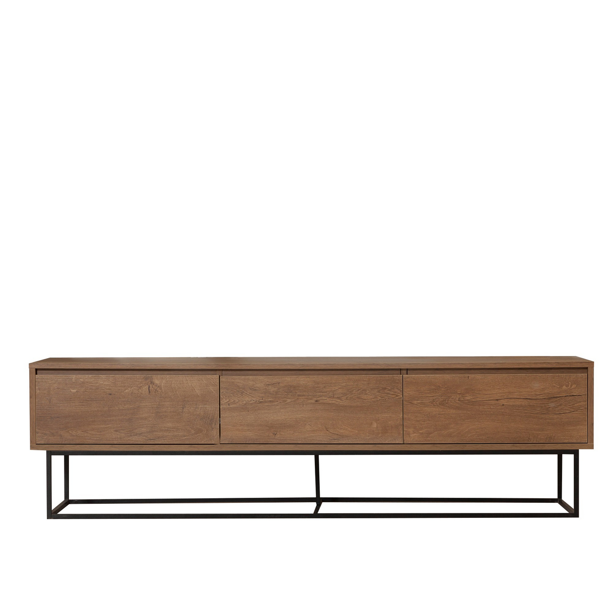 Norda Design Moderni TV-taso metallirungolla, pähkinä ja musta, 180 x 50 x 40 cm | 100 % melamiinipäällystetty, seinäkiinnitettävä