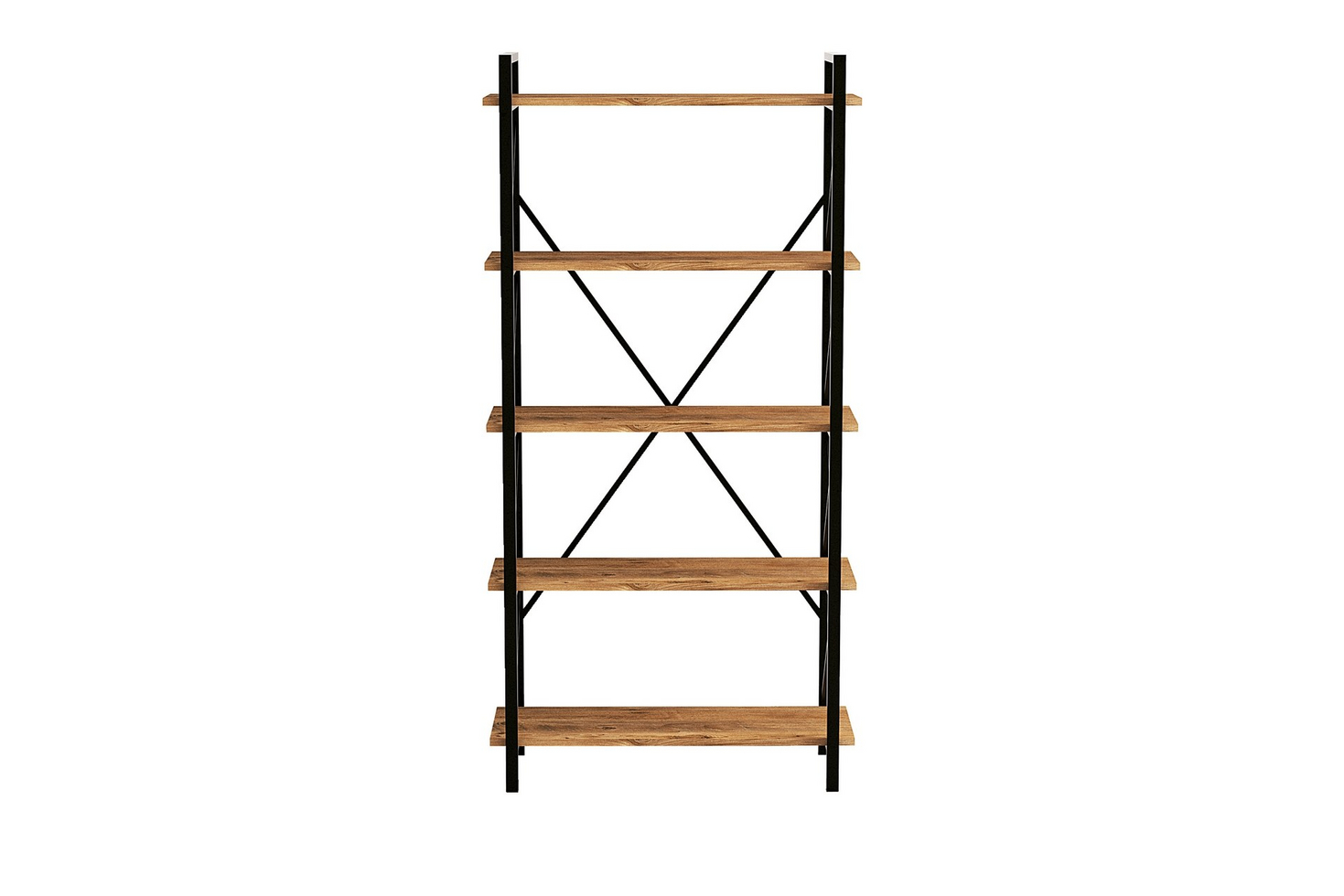 Norda Design teollisuustyylinen kirjahylly metallirungolla, Atlantic Pine ja musta, 90 x 180 x 33,5 cm | 100 % melamiinipinnoitettu | seinään kiinnitettävä