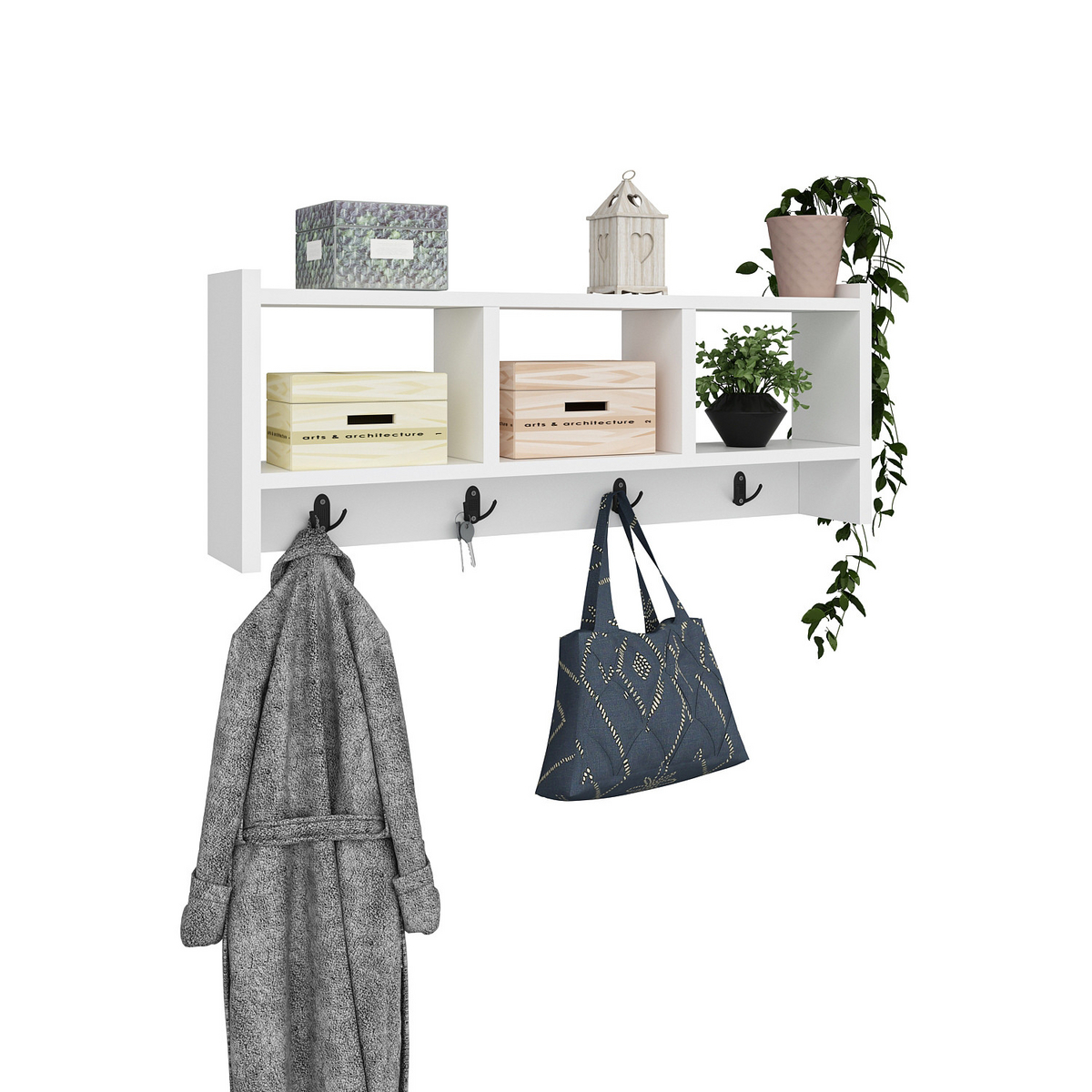 Norda Design Moderni valkoinen naulakko, 75,6 cm, 100 % melamiinipäällystetty, seinään asennettava, kantavuus 8,8 lb | Skandinaavinen muotoilu