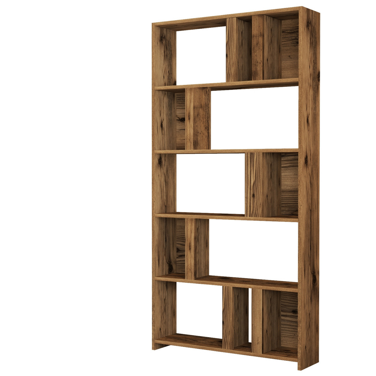 Norda Design moderni pähkinänvärinen kirjahylly, 90 x 180 x 20 cm, 100 % melamiinipäällysteinen, seinään kiinnitettävä, 35 kg kantavuus, tyylikäs muotoilu