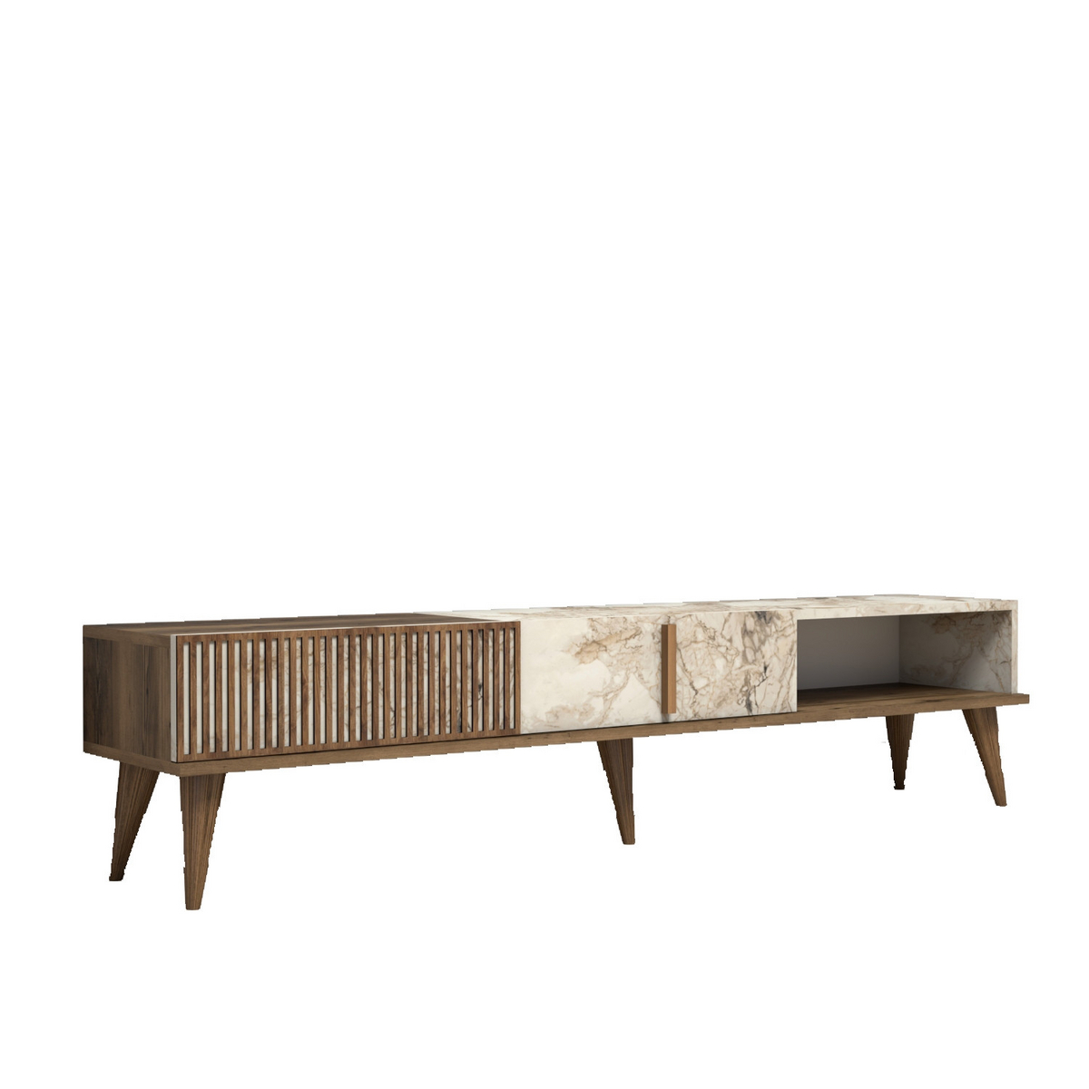Norda Design Moderni TV-taso, marmorikuvioitu, pähkinä ja valkoinen, 180 cm | 100 % melamiinipäällyste, 30 kg kantavuus