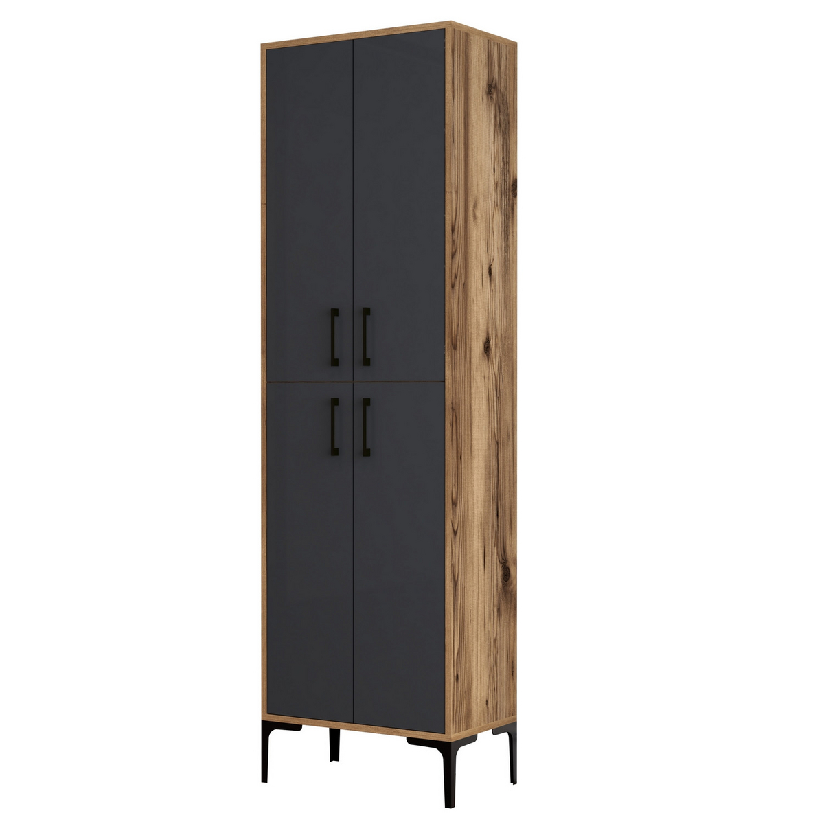 Norda Design moderni monikäyttökaappi, pähkinä ja antrasiitti, 60x200x35 cm | 100 % melamiini, metallijalat ja vetimet