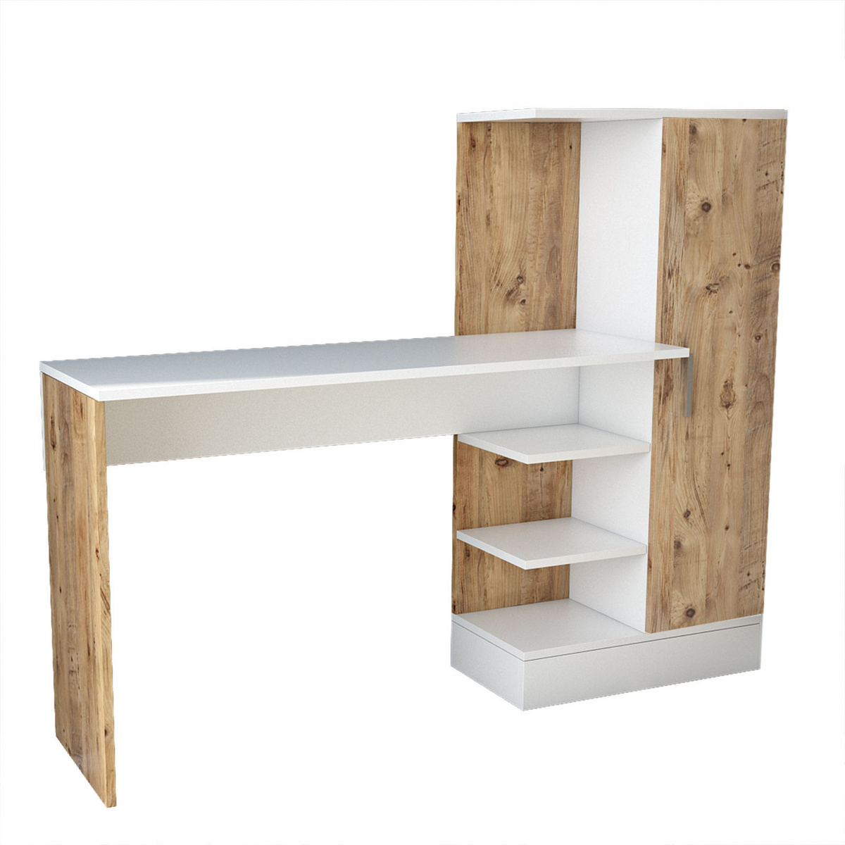 Norda Design Moderni opiskelupöytä, Atlantic Pine ja valkoinen, 152,3 x 120 x 40 cm | 100 % melamiinipäällystetty, 18 mm paksu | Tyylikäs ja käytännöllinen