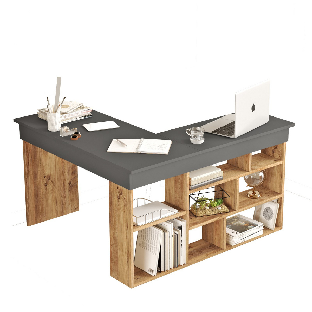 Norda Design Moderni opiskelupöytä, Atlantin mänty ja antrasiitti, 129 x 72 x 120 cm | 100 % melamiinipäällyste, 18 mm paksu | Tyylikäs ja toimiva muotoilu