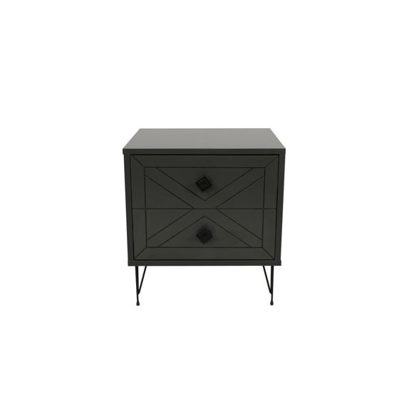 Norda Design moderni antrasiitinvärinen yöpöytä, jossa 2 laatikkoa ja metallijalat, 50x55x40 cm | 100% melamiinipinnoitettu, 18 mm paksu