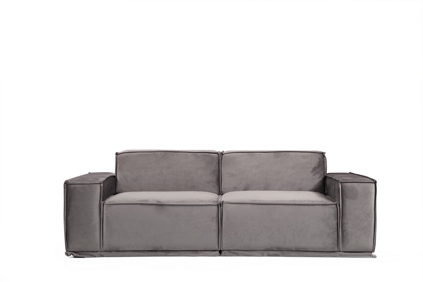 Norda Design Tyylikäs 2-istuttava sohva, harmaa polyesteriverhoilu, 215 x 100 x 76 cm | Pyökki-puinen runko, pehmeä vaahtomuovi, 2 tyynyä mukana