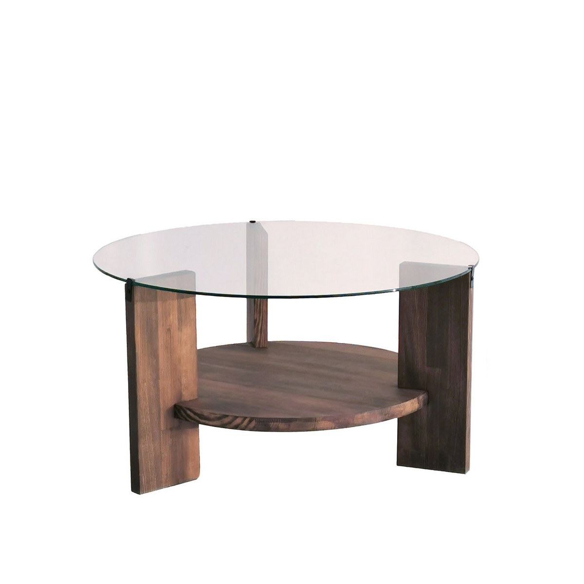 Norda Design Moderni sohvapöytä, pähkinänvärinen, 75 x 75 x 40 cm | 100 % karkaistettu lasi ja massiivimänty | Valmiiksi koottu