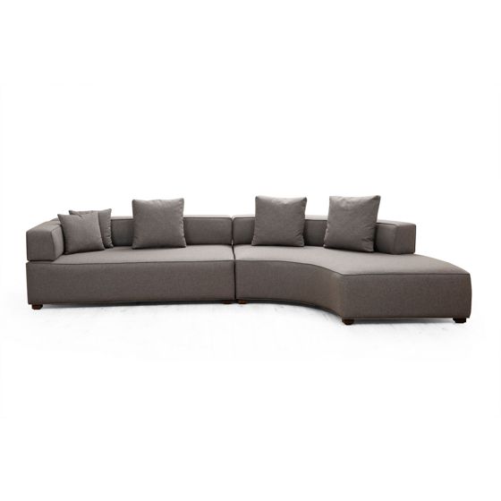 Norda Design Tyylikäs harmaa kulmasohva, pyökkirunkoinen, 180 x 105 cm, 5 tyynyä, kemiallisesti puhdistettava kangas, saksanpähkinäpuujalat