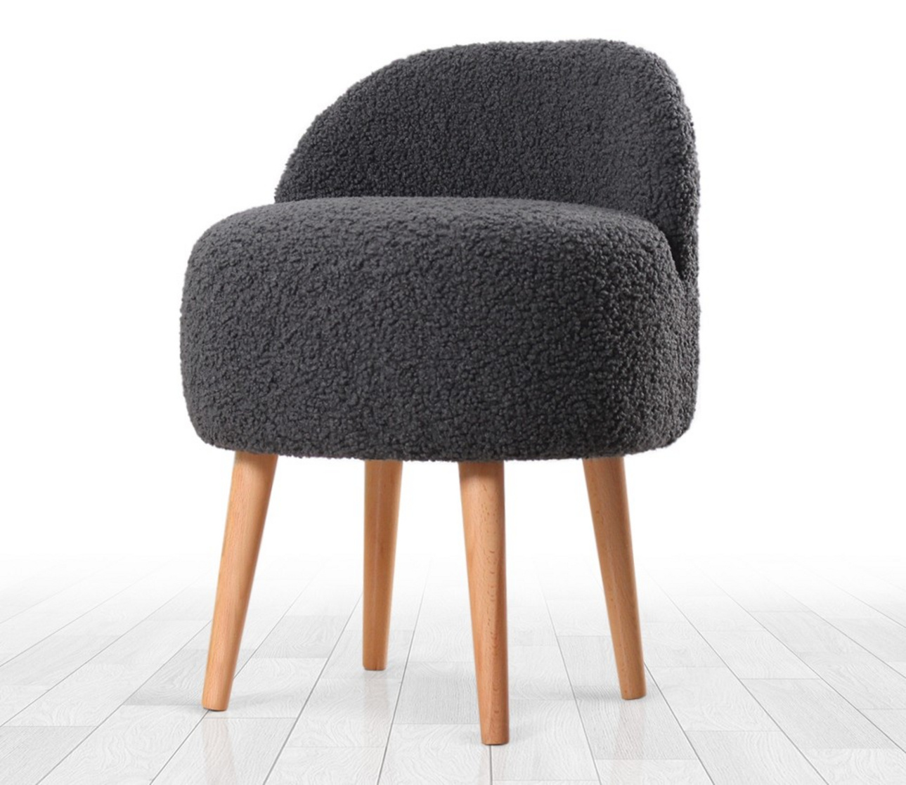 Norda Design Tyylikäs tummanharmaa rahi puujaloilla, 100 % tekoturkista, ortopedinen vaahtomuovi, 46 x 64 x 46 cm | Täydellinen moderniin sisustukseen