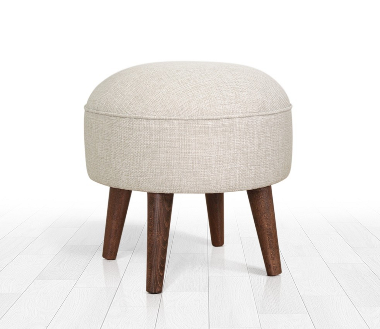 Norda Design Elegantti kermanvärinen pouf puujaloilla, korkeus 43 cm, 50 % puuvillaa / 50 % samettia, ortopedinen vaahtomuovi | skandinaavinen muotoilu