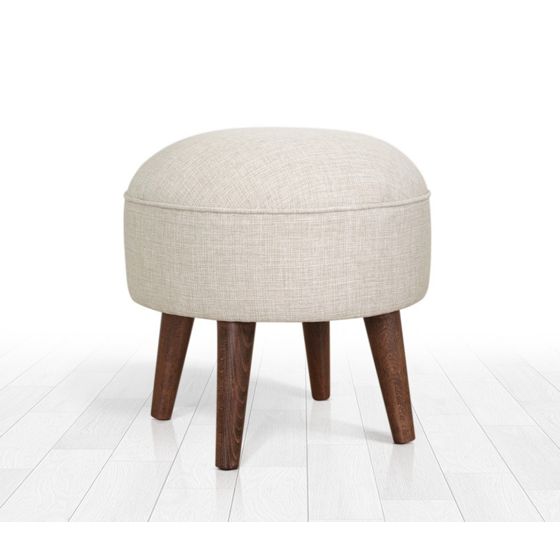 Norda Design Elegantti kermanvärinen pouf puujaloilla, korkeus 43 cm, 50 % puuvillaa / 50 % samettia, ortopedinen vaahtomuovi | skandinaavinen muotoilu