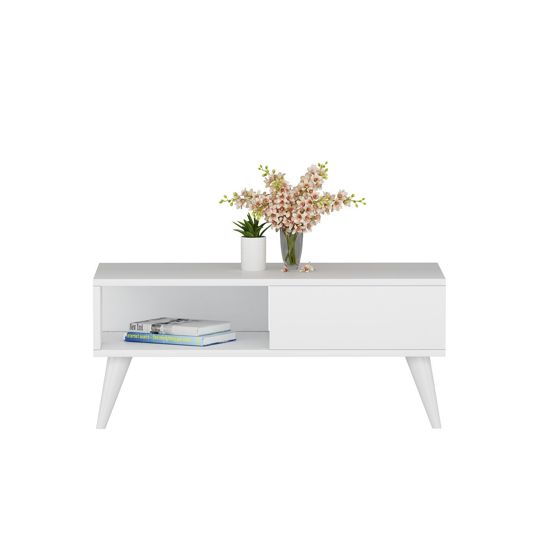 Norda Design moderni valkoinen sohvapöytä, 90 x 45 x 40 cm | 100 % melamiinipäällystetty lastulevy, 18 mm paksu | Skandinaavinen muotoilu
