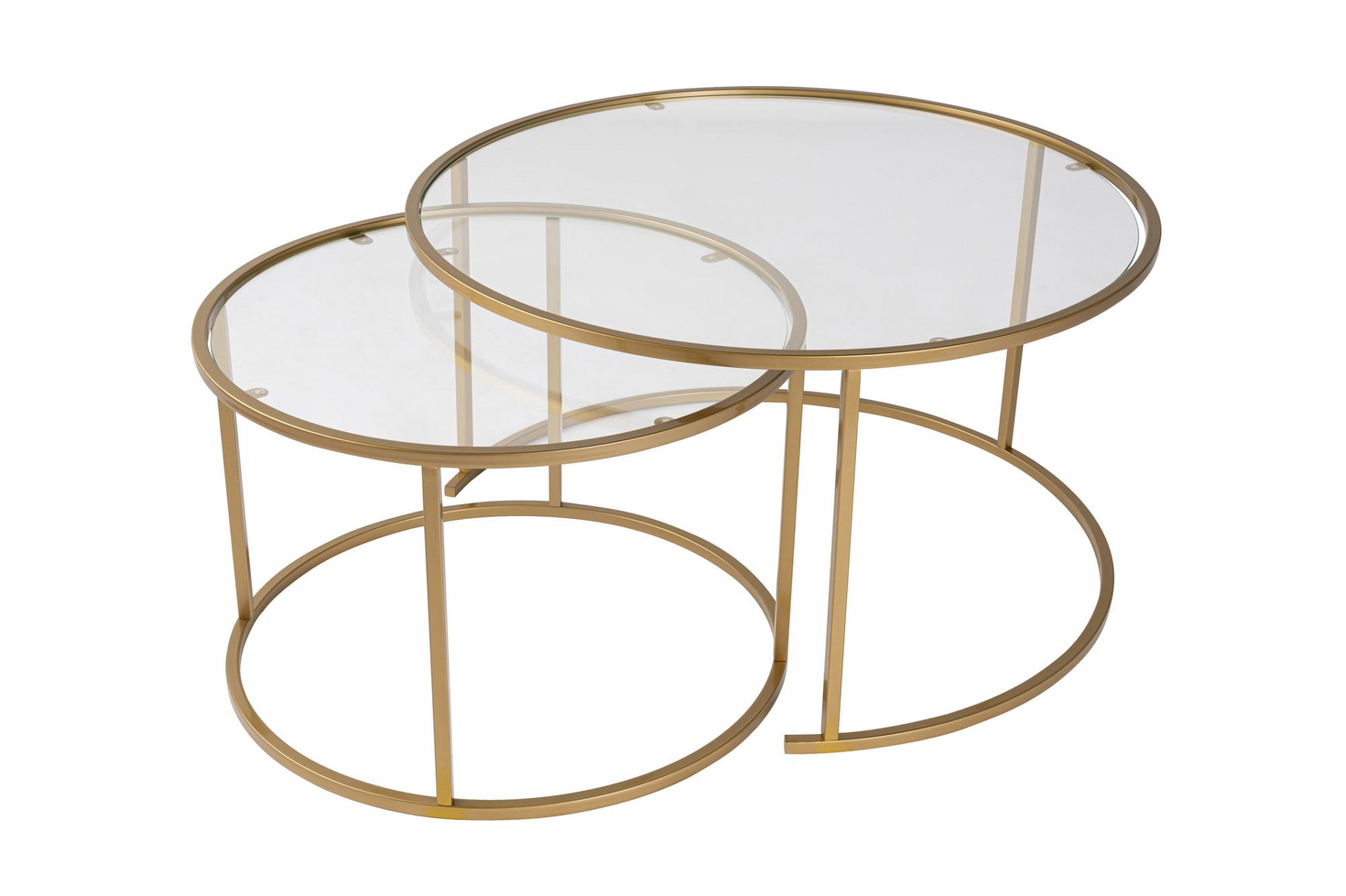 Norda Design Moderni sohvapöytäsarja (2 osaa), kultainen viimeistely, 80x80x43 & 60x60x39 cm | 100 % karkaistua lasia ja metallia