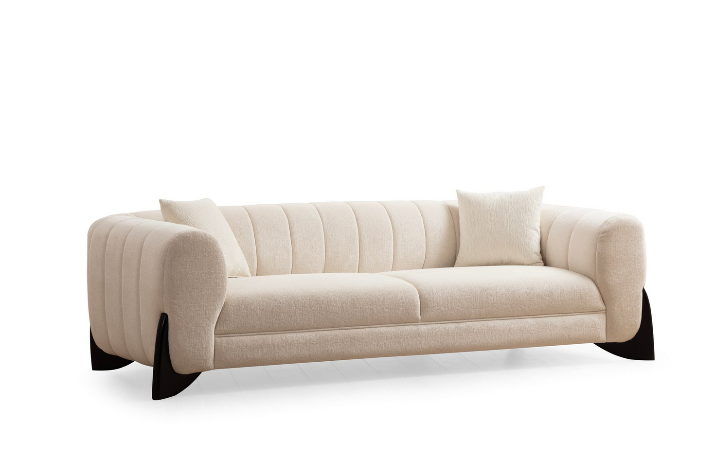 Norda Design Eleganttinen kolmipaikkainen sohva, valkoinen, 248 cm | Pyökistä valmistettu runko, 100 % polyesteri, pehmeät vaahtomuovityynyt | Moderni muotoilu
