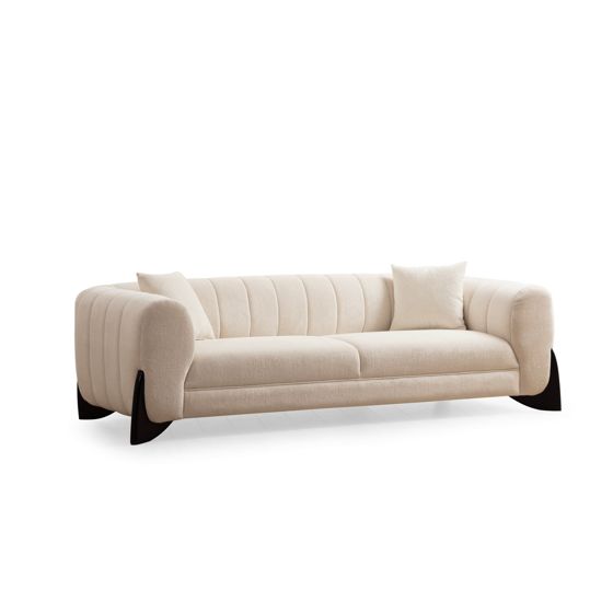 Norda Design Eleganttinen kolmipaikkainen sohva, valkoinen, 248 cm | Pyökistä valmistettu runko, 100 % polyesteri, pehmeät vaahtomuovityynyt | Moderni muotoilu
