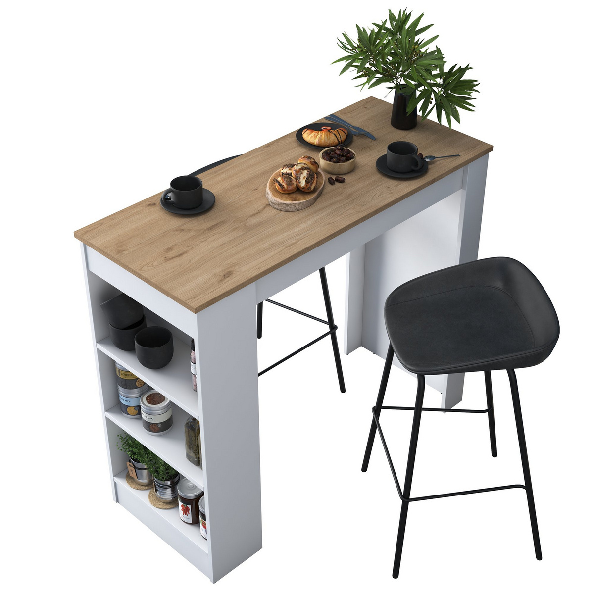 Norda Design moderni keittiöpöytä, pähkinä & valkoinen, 120 x 100 x 50 cm | 100 % melamiinipinnoitettu, 18 mm paksu | Tyylikäs & toimiva