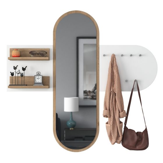 Norda Design moderni eteisnaulakko, valkoinen ja pähkinä, 125 cm x 120 cm x 12 cm | 100% melamiinipinnoitettu E1-luokan lastulevy
