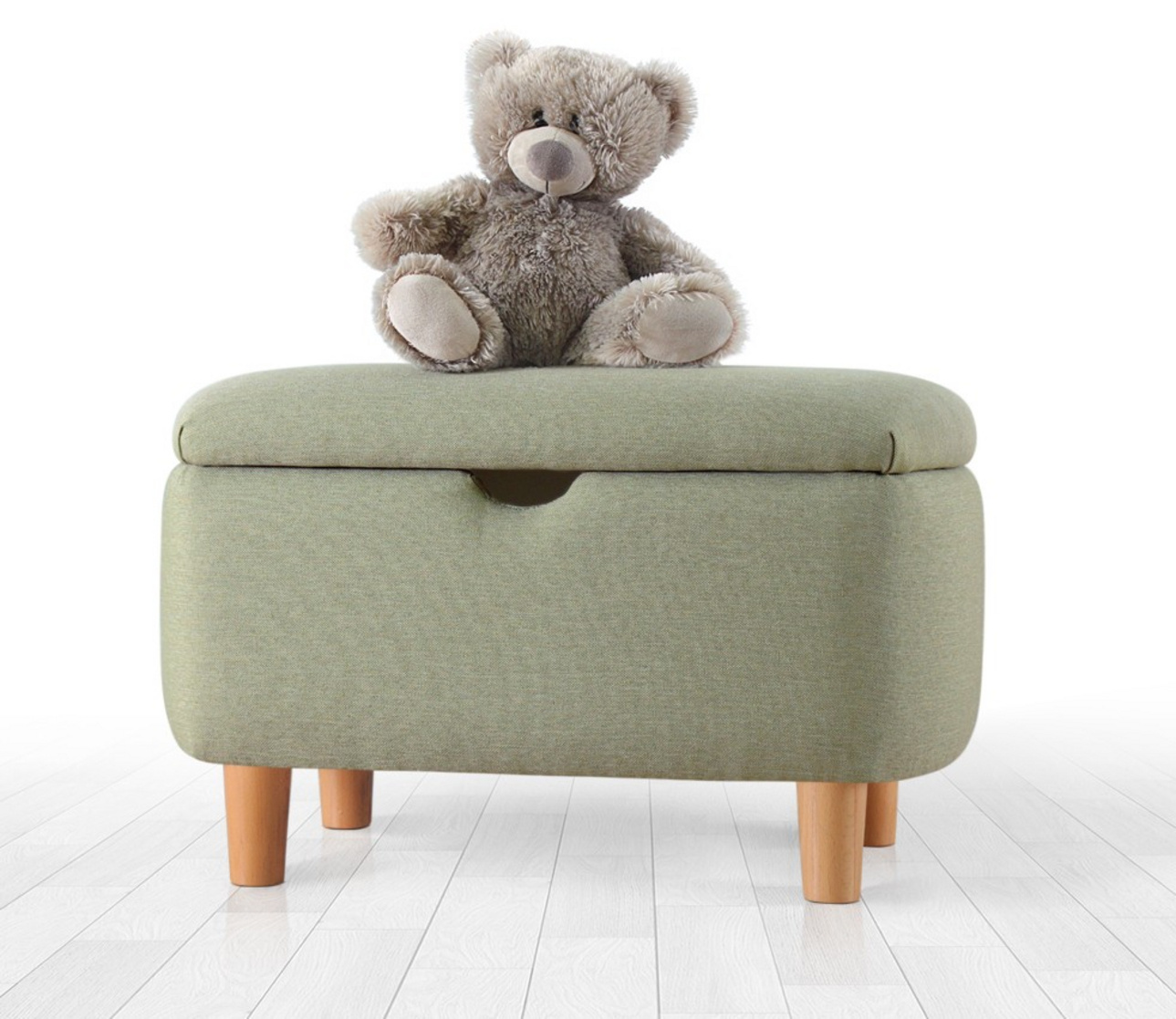 Norda Design skandinaavinen vihreä rahi puisilla jaloilla, 61 x 40 x 37 cm | 50 % puuvillaa / 50 % samettia, 6 cm ortopedinen vaahtomuovi