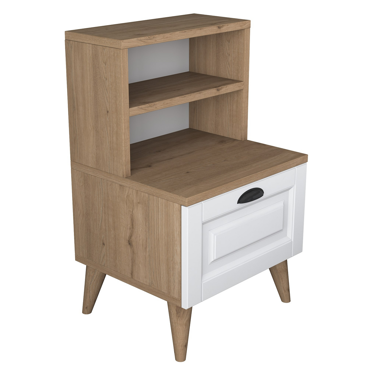 Norda Design Skandinaavinen yöpöytä laatikolla, pähkinänvärinen ja valkoinen, 45 x 74,4 x 40 cm | 100 % melamiinipäällyste | tyylikäs ja käytännöllinen