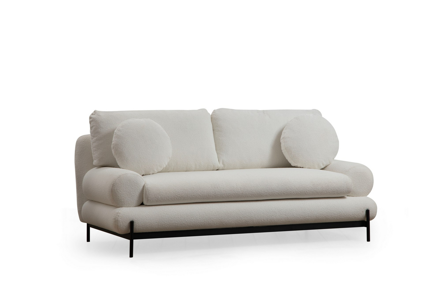 Norda Design Elegantti kaksipaikkainen sohva, valkoinen, 188 cm | pyökistä valmistettu runko, 100 % polyesteri, pehmeä vaahtomuovi ja tyynyt sisältyvät