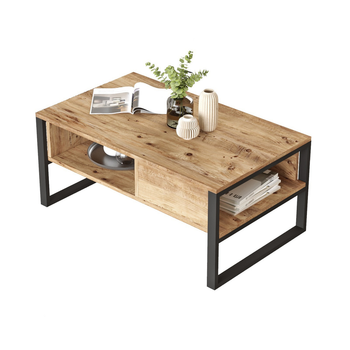 Norda Design Moderni sohvapöytä, Atlantic-mänty, 100 cm x 44,4 cm x 59,7 cm | 100 % melamiinipäällyste, 18 mm paksu | Tyylikäs teollinen muotoilu
