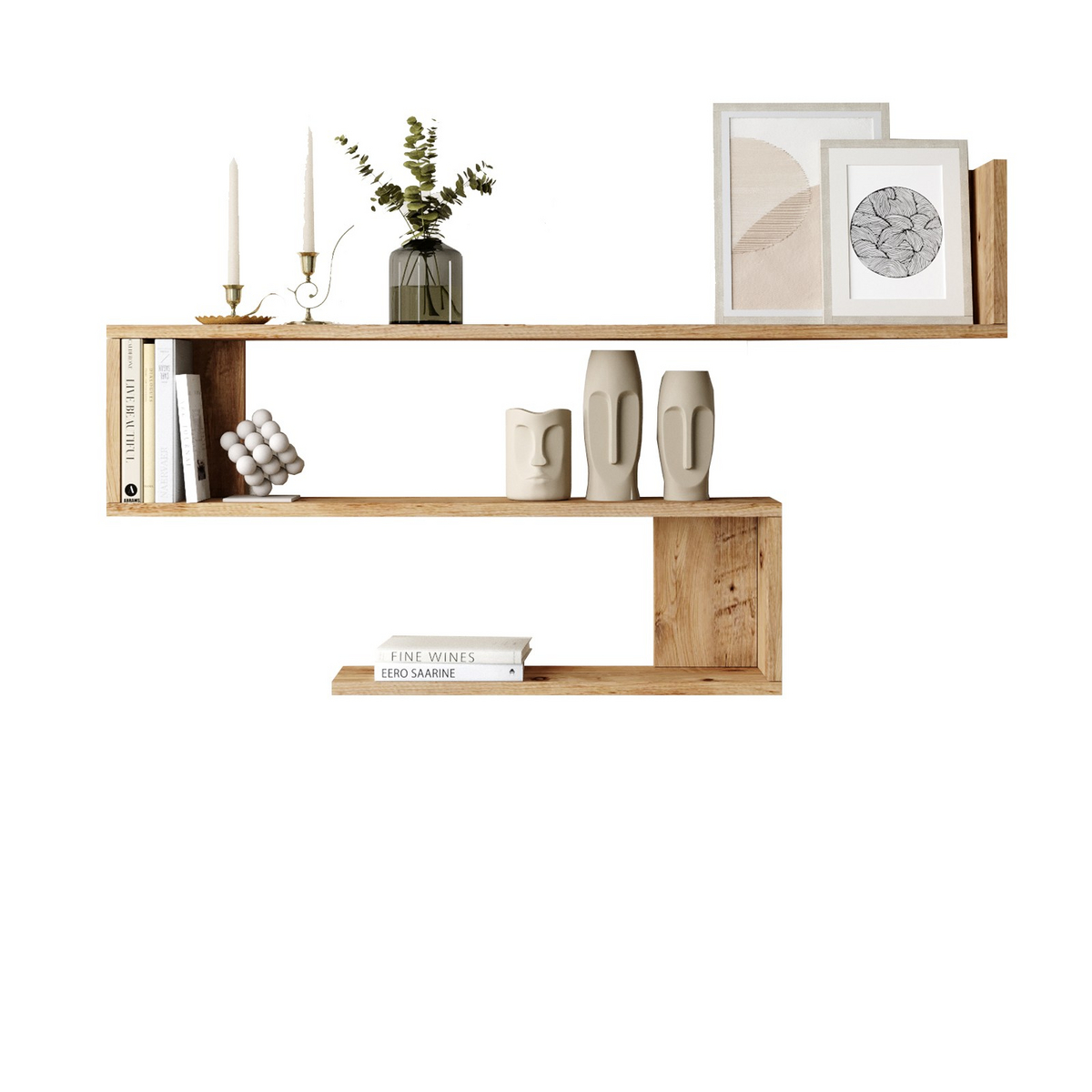 Norda Design skandinaavinen seinähylly, Atlantic Pine, 120 x 71,4 x 14,5 cm | 100 % melamiinipinnoitettu, 18 mm paksu | Moderni muotoilu