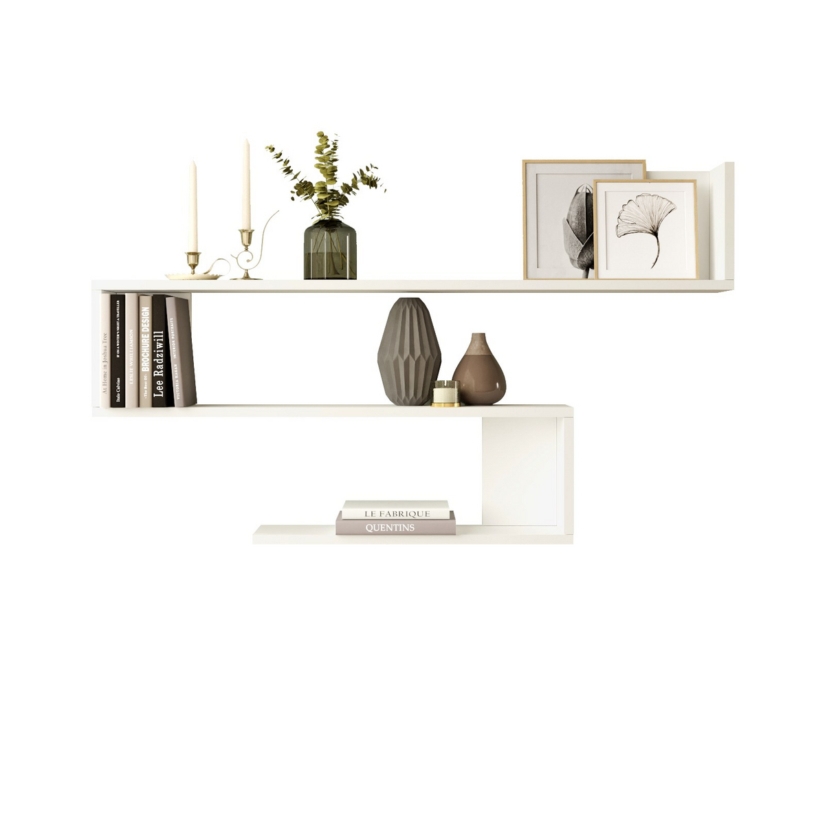Norda Design Moderni valkoinen seinähylly, 120 cm x 71,4 cm x 14,5 cm | 100 % melamiinipinnoitettu, 18 mm paksu | Skandinaavinen muotoilu