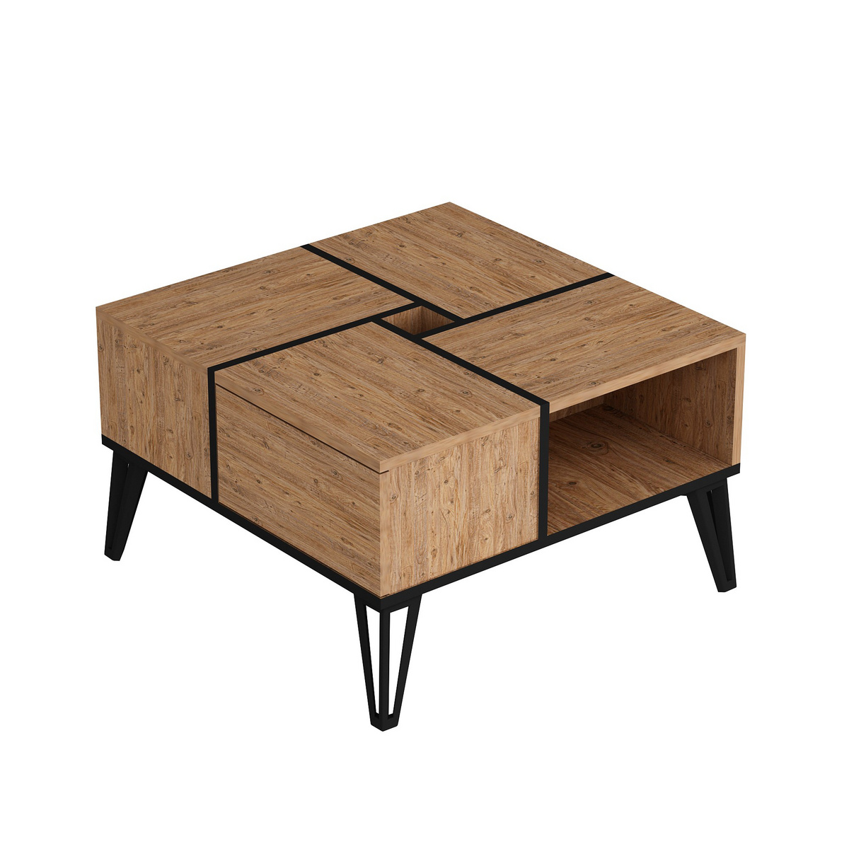 Norda Design Moderni sohvapöytä, Atlantic-mänty ja musta, 71,8 x 43,8 cm | 100 % melamiinipäällystetty, 18 mm paksu | Tyylikäs teollishenkinen muotoilu