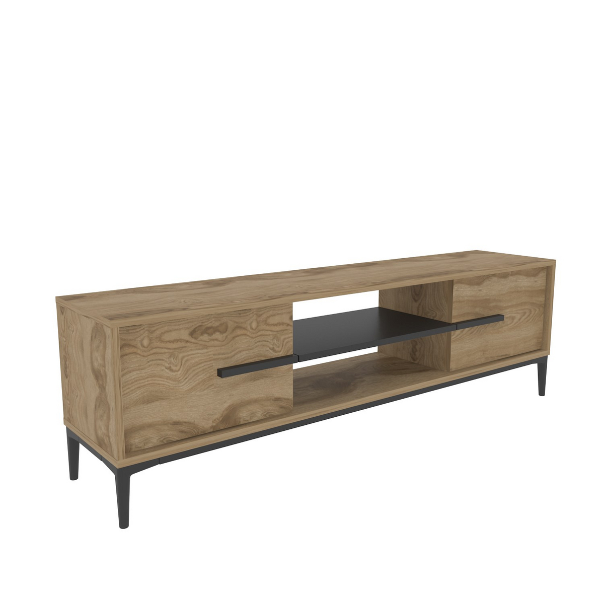 Norda Design Moderni TV-taso, tammi & musta, 120 cm | 100% melamiinipinnoitettu lastulevy, 18 mm paksu | tyylikäs ja käytännöllinen