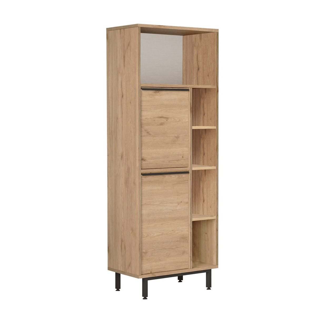 Norda Design Tyylikäs pähkinänvärinen kylpyhuonekaappi, 60 cm x 161,6 cm x 35,5 cm | 100 % melamiinipäällystetty, metallijalat | Moderni teollinen muotoilu