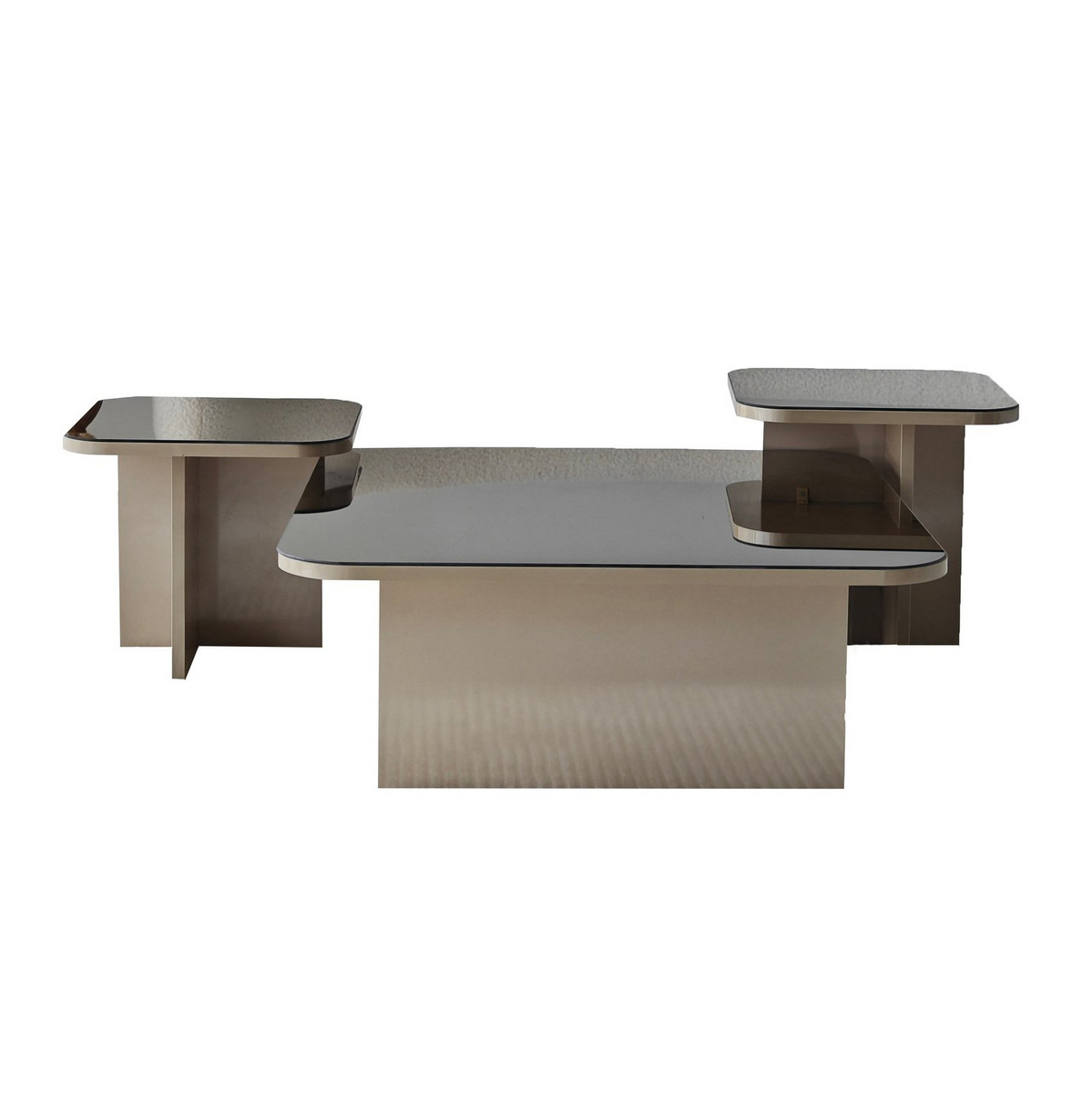 Norda Design Moderni sohvapöytäsetti (3 osaa), Beige & Pronssi, 80x30 & 40x35/40x40 cm | 100% melamiinipinnoitettu | Tyylikäs & Toiminnallinen