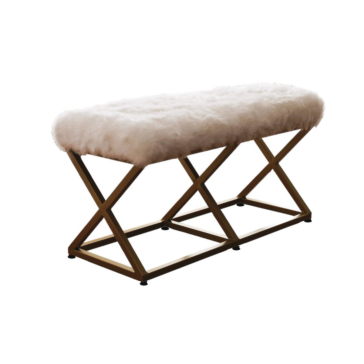 Norda Design Elegantti pehmustettu penkki metallirungolla, kultainen ja valkoinen, 100 cm x 50 cm x 40 cm | Tyylikäs istuin kotiin