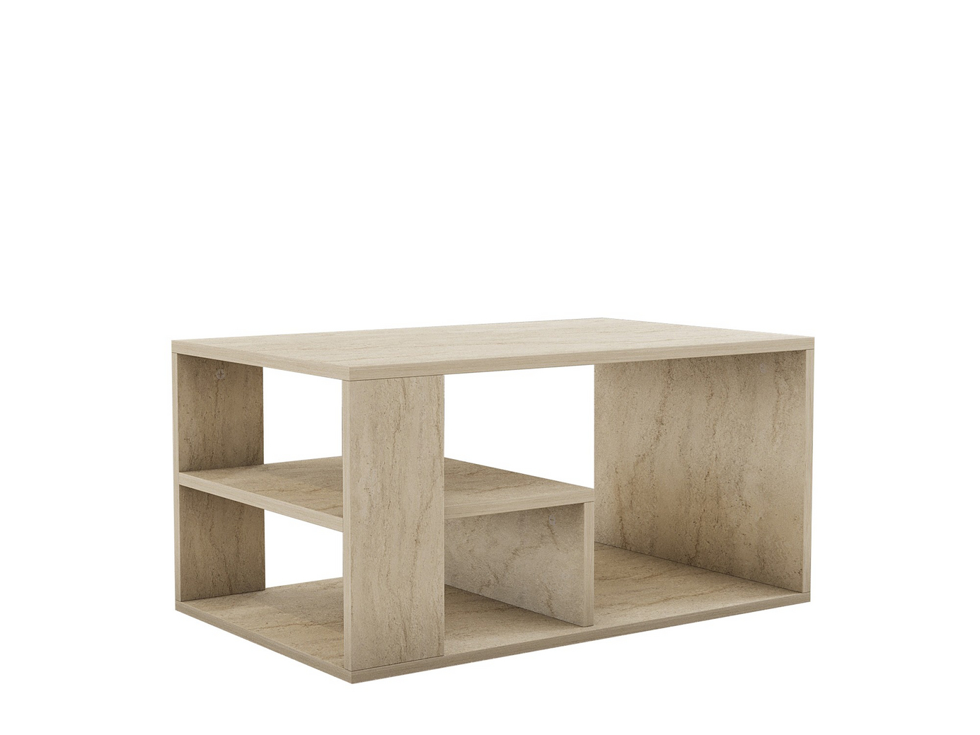Norda Design Moderni sohvapöytä seinäkiinnityksellä, travertiininvärinen, 80x50x40 cm | 100% melamiinipinnoitettu, 18 mm paksu, lisäsäilytystila ja hyllyt
