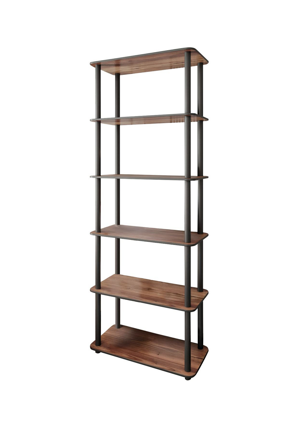 Norda Design Moderni pähkinänvärinen kirjahylly, 60x173x30 cm, 100 % MDF ja puristetut kraft-jalat | Tyylikäs teollinen muotoilu