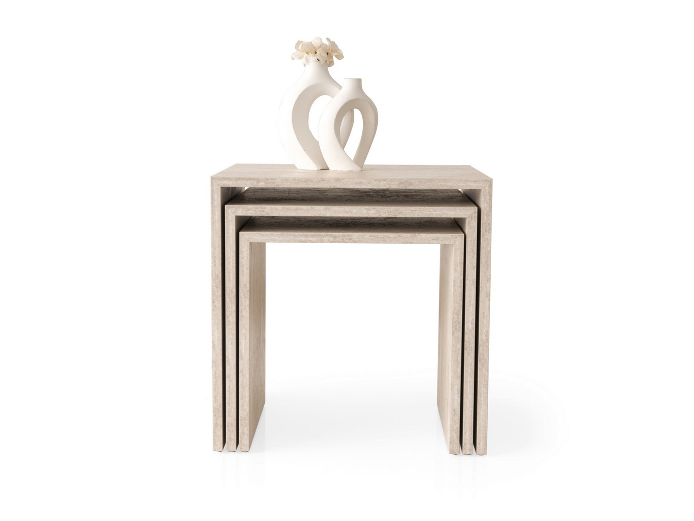 Norda Design Elegantti 3-osainen pinottava pöytäsarja, travertiininvärinen, 50 x 50 cm, 45 x 45 cm, 40 x 40 cm | 100% melamiini | moderni muotoilu