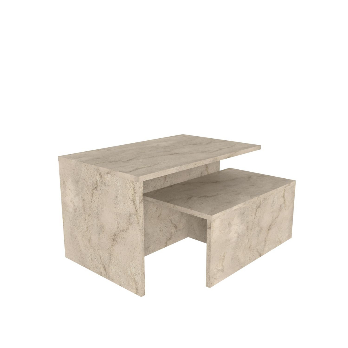 Norda Design Moderni pinottava sivupöytäsetti (2 kpl), travertiiniväri, 100 % melamiinipinnoitettu, elegantti marmorikuviointi