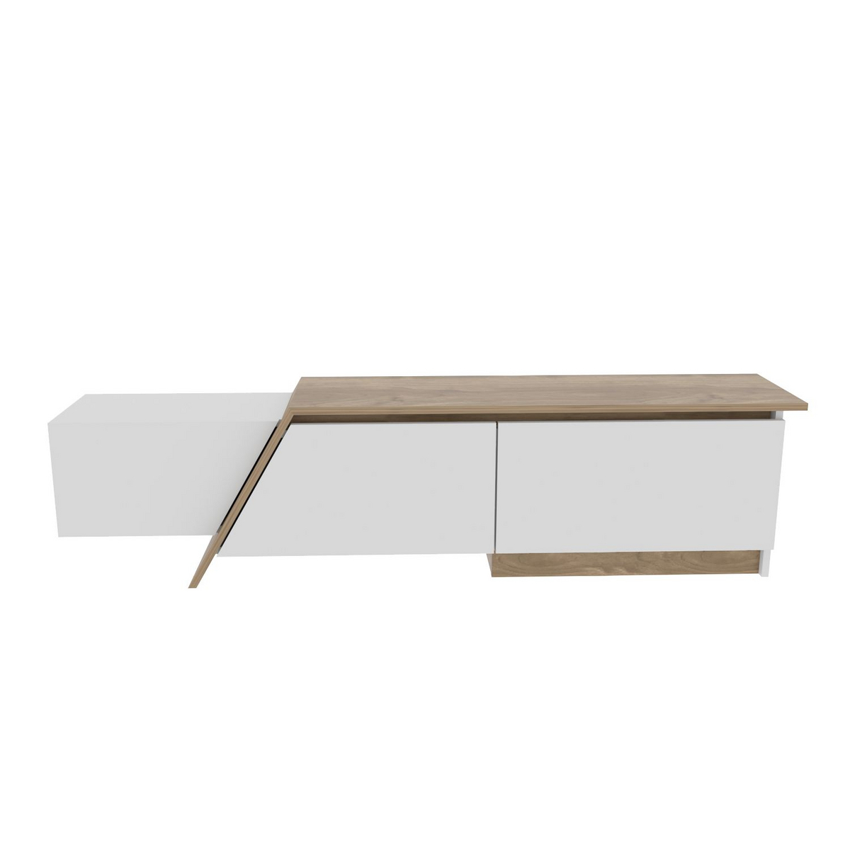 Norda Design Moderni TV-taso, valkoinen ja pähkinä, 180 cm x 28,6 cm x 35 cm | 100 % melamiinipinnoitettu, 18 mm paksu | Tyylikäs ja käytännöllinen