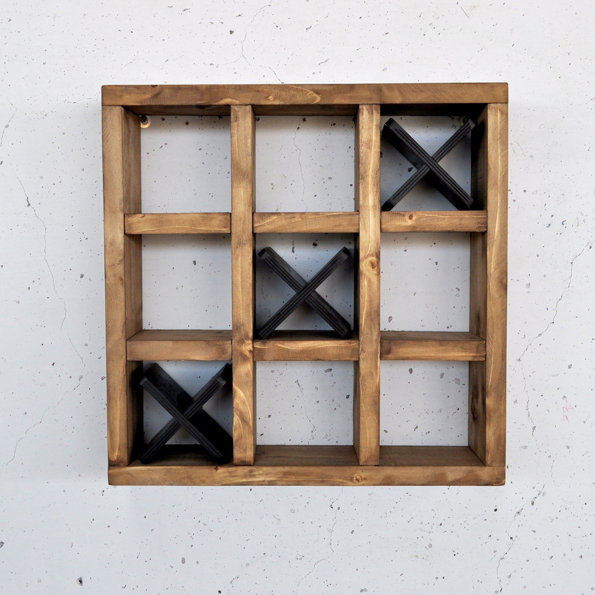 Norda Design Rustiikkinen koristeellinen puinen seinähylly, 42,5 x 42,5 x 11 cm | 100 % massiivipuuta, ruskea | seinäkiinnitteinen malli