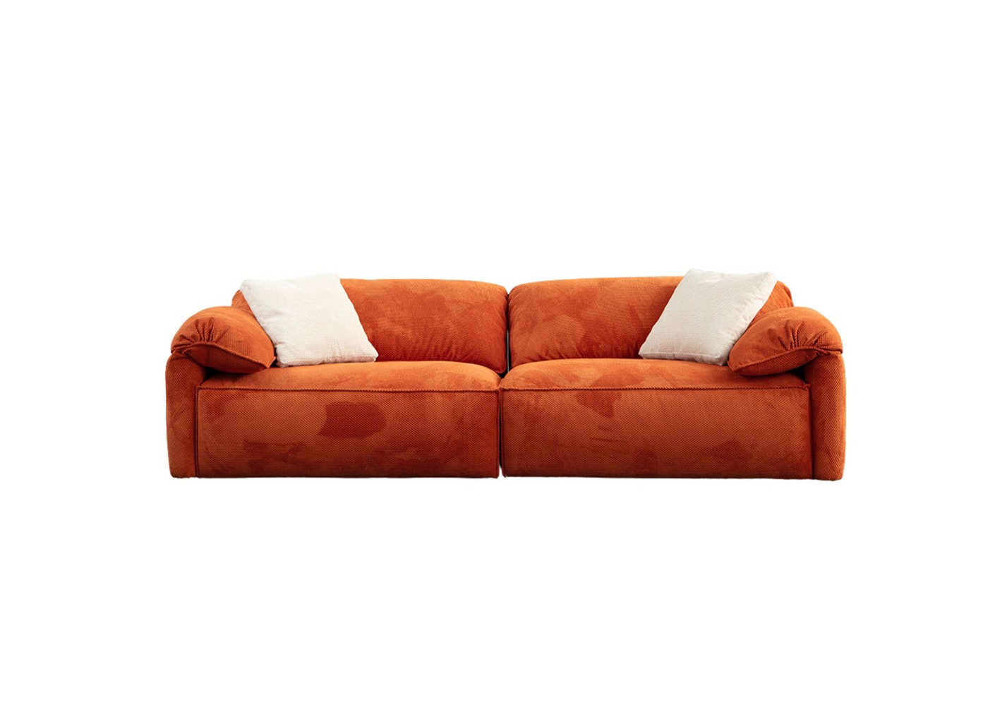 Norda Design Tyylikäs 3-paikkainen sohva, oranssi, 270 x 105 x 80 cm | Kestävä puu/lastulevyrunko, 100 % polyesteri | Mukava 28 DNS -vaahto ja murskattu vaahtomuovi