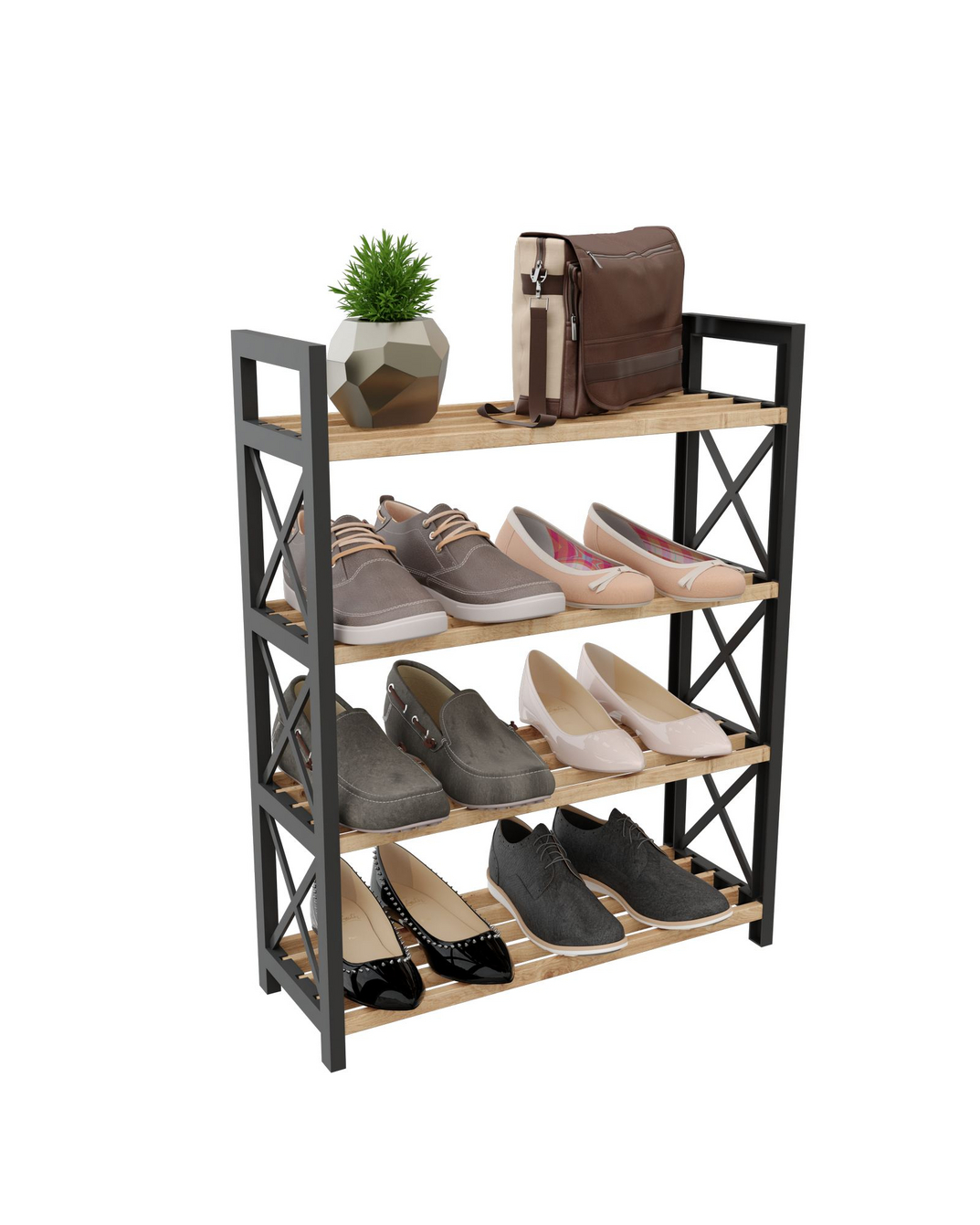 Norda Design Moderni monikäyttöinen hylly, musta, 46 x 64 x 18 cm | 100 % muovipuuta | tyylikäs teollinen muotoilu