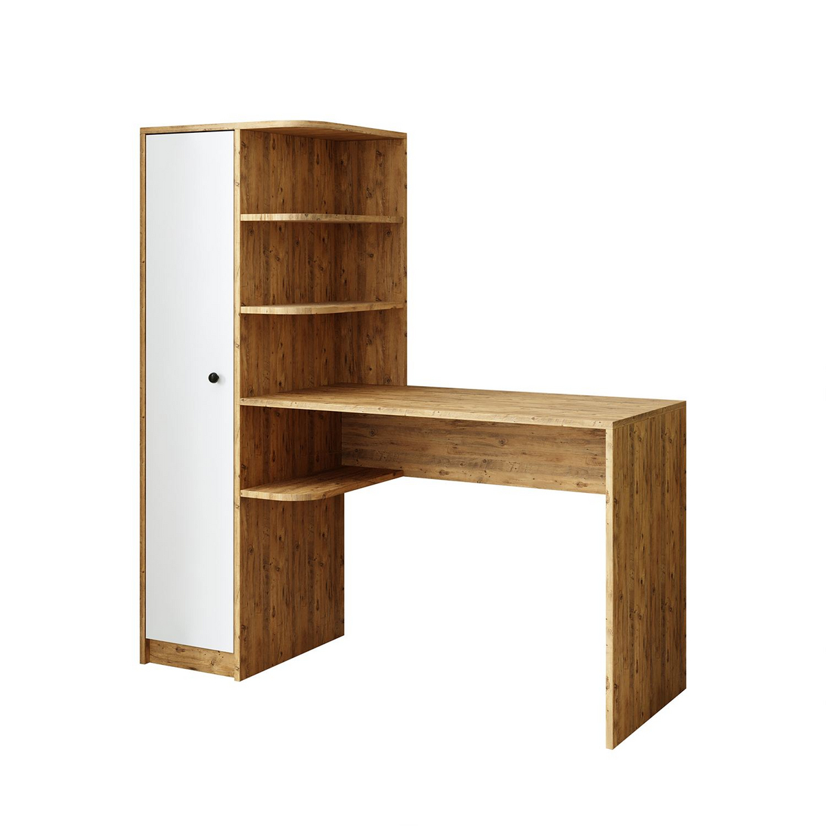 Norda Design Työpöytä ja kirjahylly Academe, Atlantic Pine -mänty/valkoinen, 50 × 143,2 × 143,2 cm (malli 2)