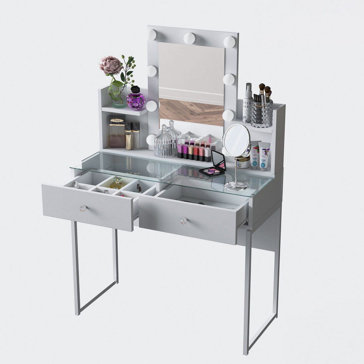 Norda Design Meikkipöytä Bellezza, valkoinen, 40 × 90 × 136,8 cm